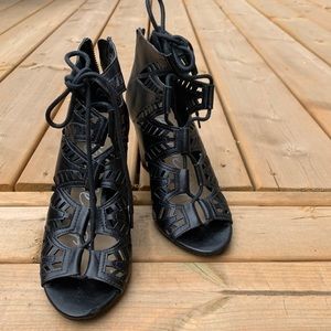 Genuine Leather cutout design wedge sandal. Size 6